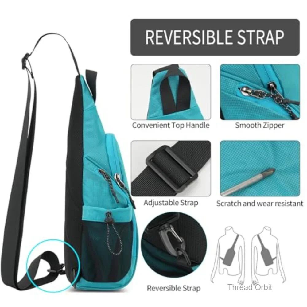 Small Sling Backpack with Water Bottle Holders, Adjustable Crossbody Bag for